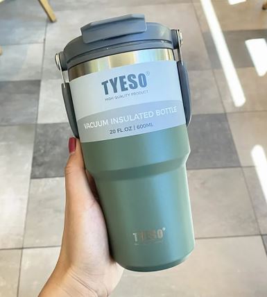 TYESO Stainless Steel Drinking Cup – 304 Steel Insulated Tumbler with Straw & Handle