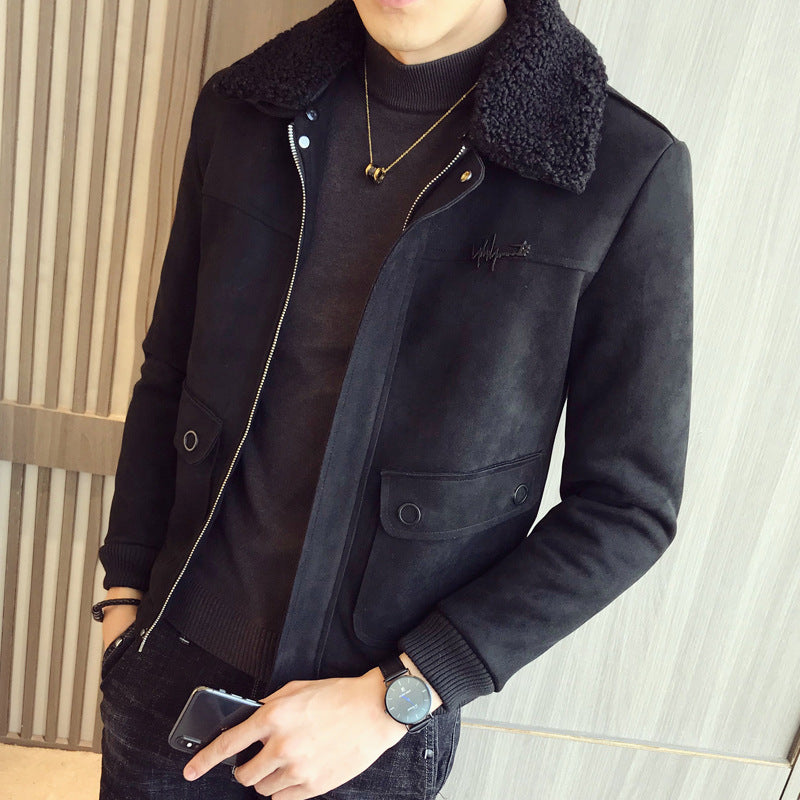 Men’s Suede Jacket with Stylish Fleece Collar – USA