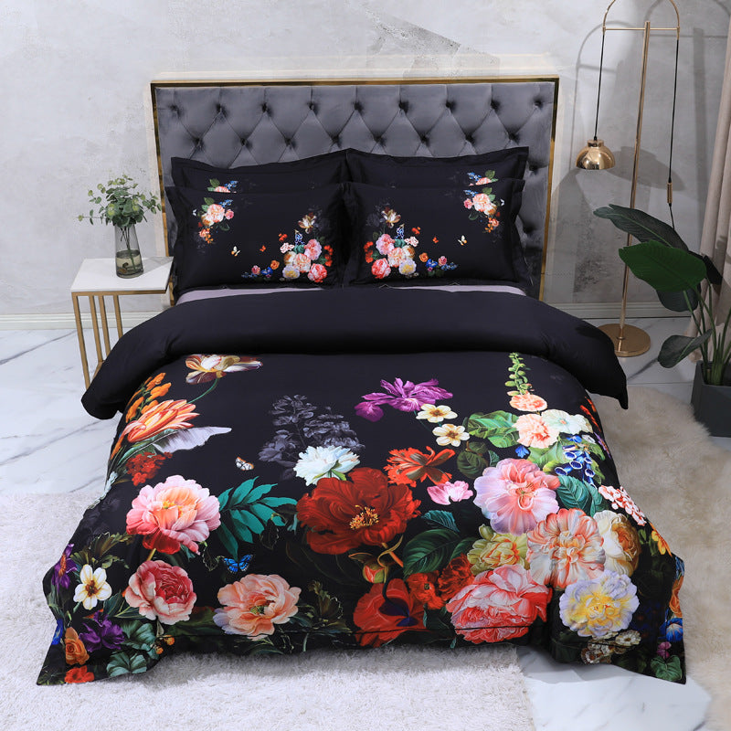 Luxury 100% Cotton Digital Floral Bedding Set – 4-Piece Premium Bed Set