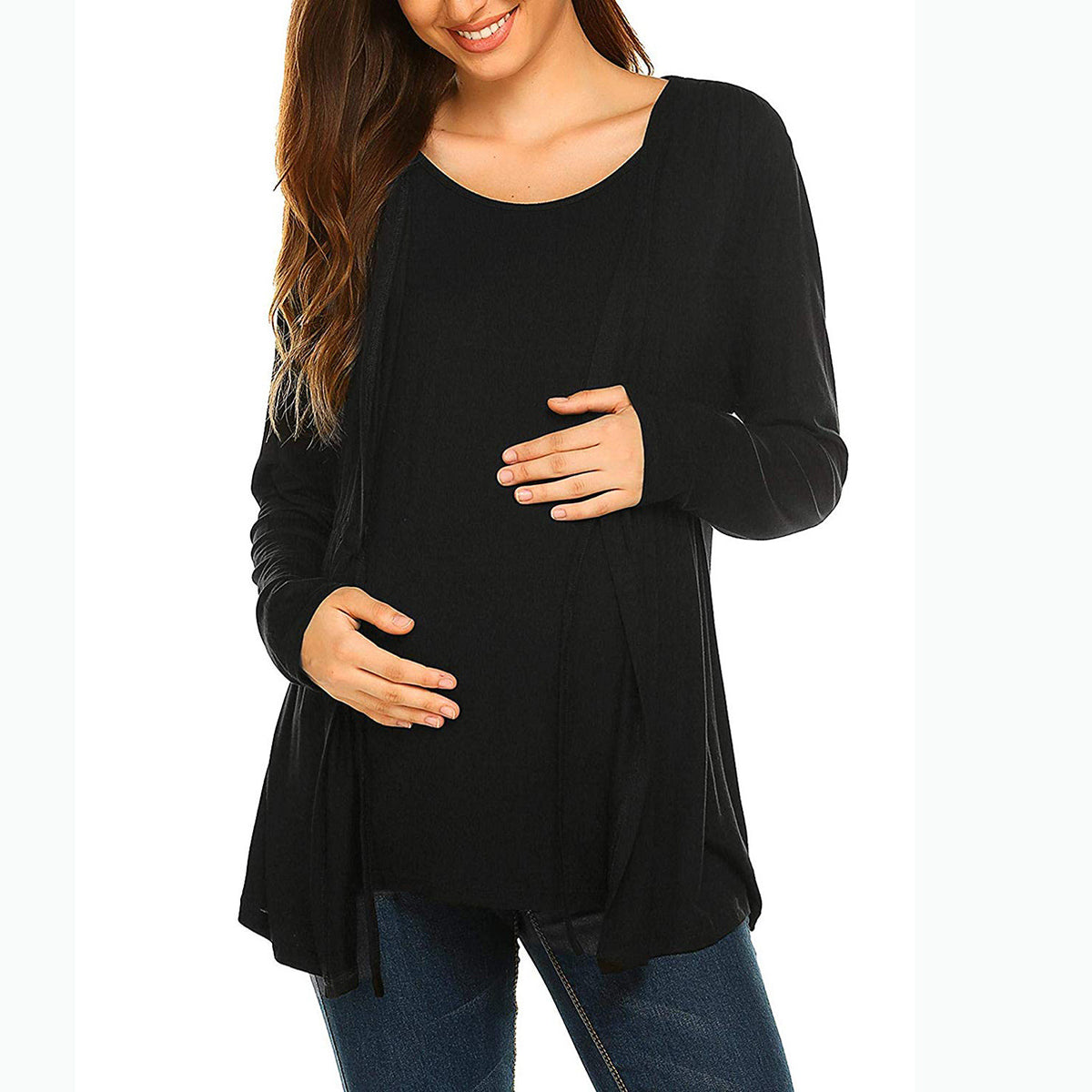 Women’s Layered Nursing Top – Long Sleeve Breastfeeding Maternity Blouse