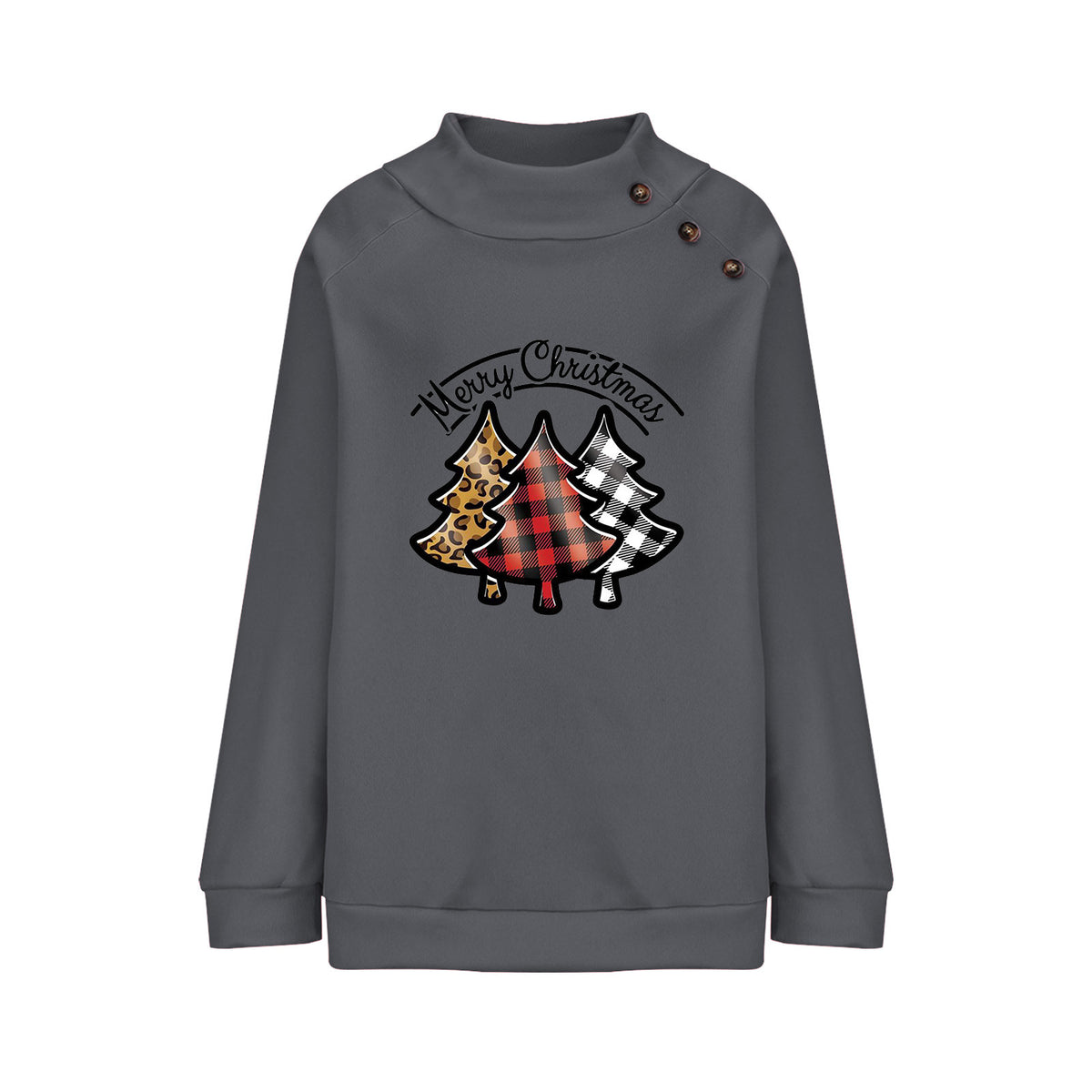 Women’s Cartoon Printed Turtleneck Sweater – Thick Loose-Fit Button Pullover, 5 Colors, S–XXL