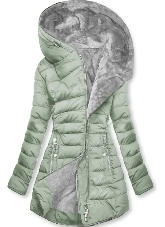 Women’s Plush Hooded Cotton-Padded Coat – Mid-Length Oblique Zipper Winter Jacket, S–5XL