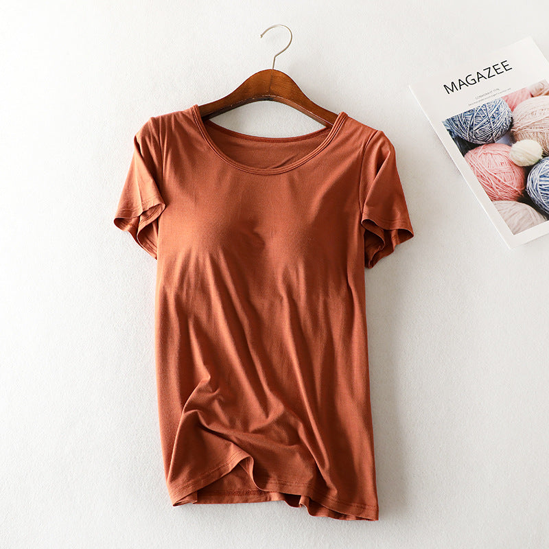 Modal Short Sleeve T-Shirt with Chest Pads for Women
