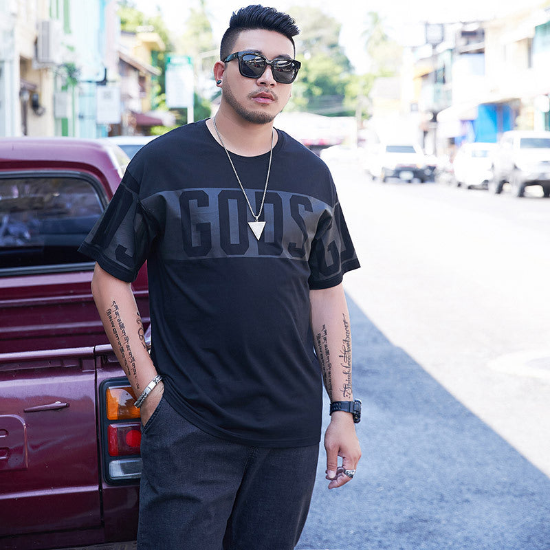 Men’s Plus Size Black Graphic T-Shirt – Oversized Loose Fit Summer Tee, XXL–7XL