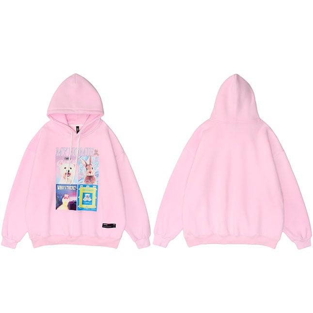 Couples Animal Print Hooded Sweater – Unisex Loose-Fit Casual Pullover Hoodie for Men & Women
