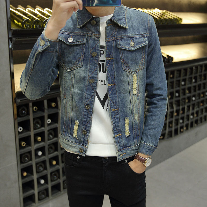 Men’s Slim-Fit Vintage Denim Jacket for Autumn – Korean Style Cotton Jacket