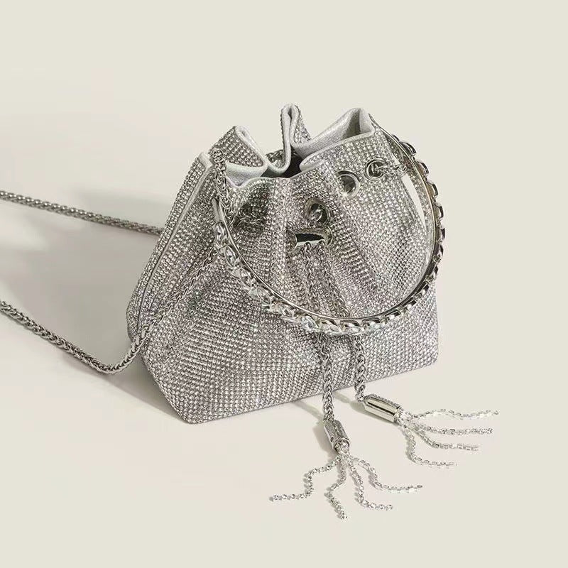 Shiny Diamond Bucket Bag for Women – Sparkling Rhinestone Shoulder & Handheld Evening Bag