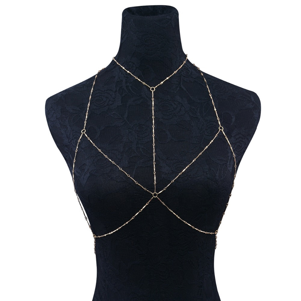 Women’s Handmade Geometric Body Chain – Adjustable Gold & Silver Nightclub Statement Jewelry