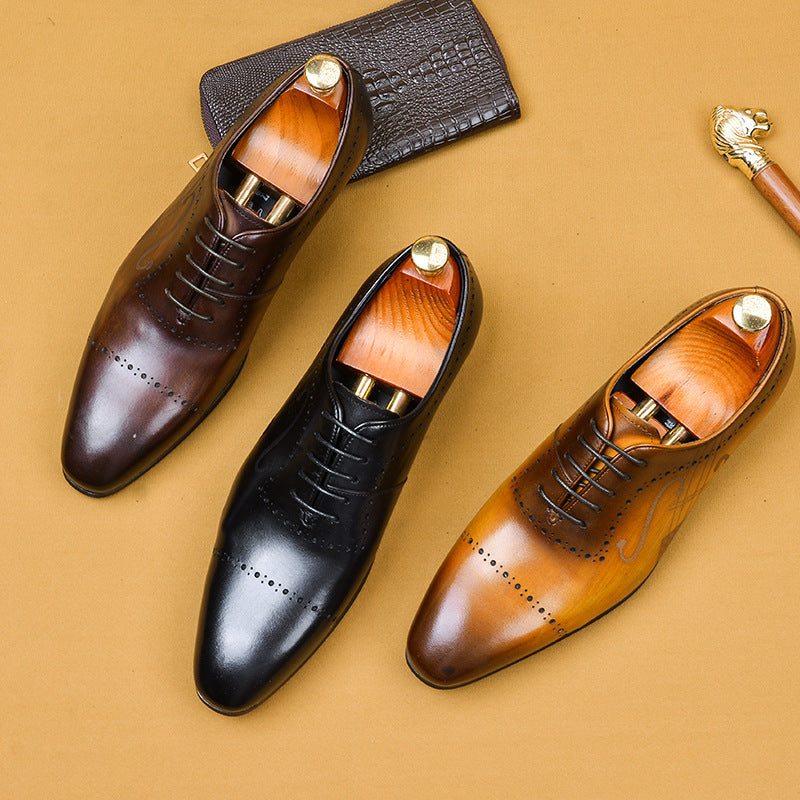 Men’s British Brock Leather Oxford Dress Shoes – Classic Formal Style