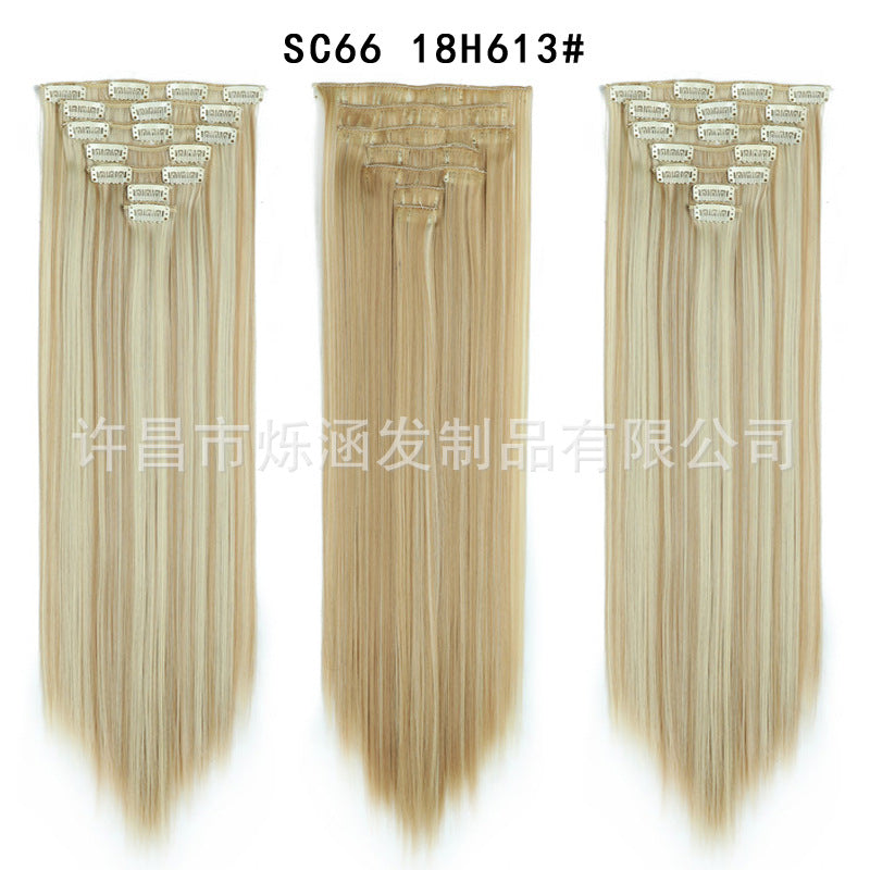 7-Piece Traceless Long Straight Hair Extensions – High-Temperature Silk, 57 Colors