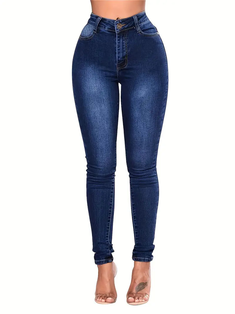 Women’s High-Rise Skinny Fit Stacked Jeans – Solid Color Pencil Denim, S–XXL