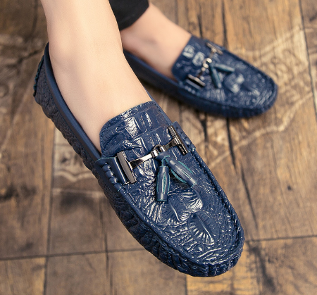 Men’s Genuine Leather Crocodile-Pattern Loafers – Premium Casual Shoes