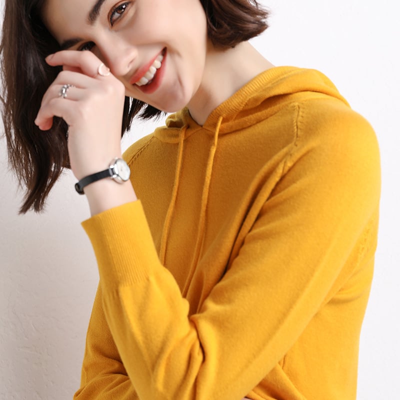 Women’s Lightweight Hooded Knit Sweater – Printed Long Sleeve Casual Pullover, 14 Colors, M–2XL