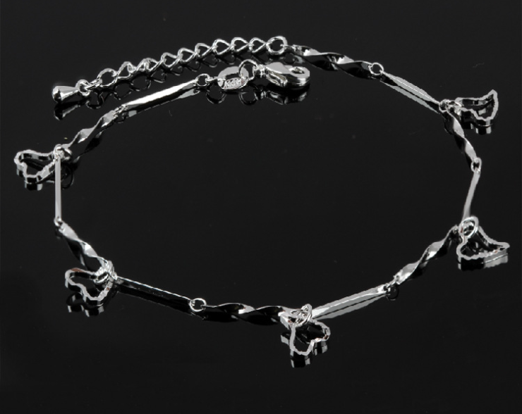 Silver Double Layer Star and Heart Charm Anklet