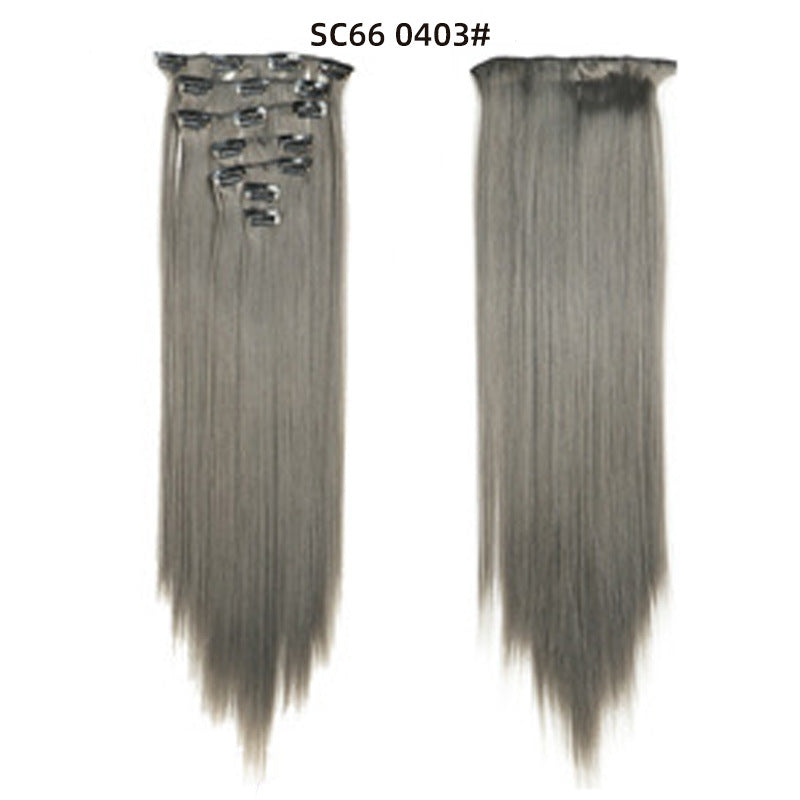 7-Piece Traceless Long Straight Hair Extensions – High-Temperature Silk, 57 Colors