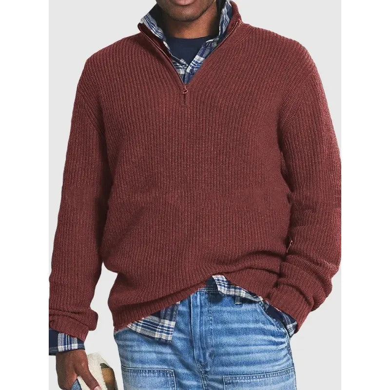 Men’s Loose Zip Stand-Collar Sweater – Casual Knit Pullover – USA