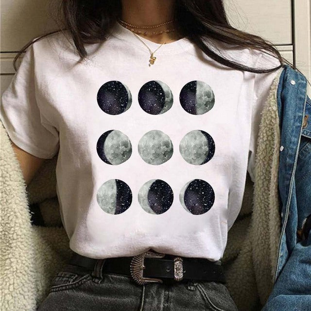 Aesthetic Universe Planets Graphic T-Shirt for Women