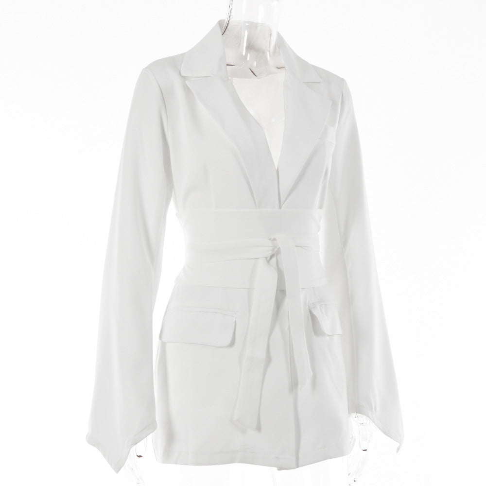 Women’s OL Fashion Work Coat – Lace-Up Professional Polyester Office Jacket, S–L
