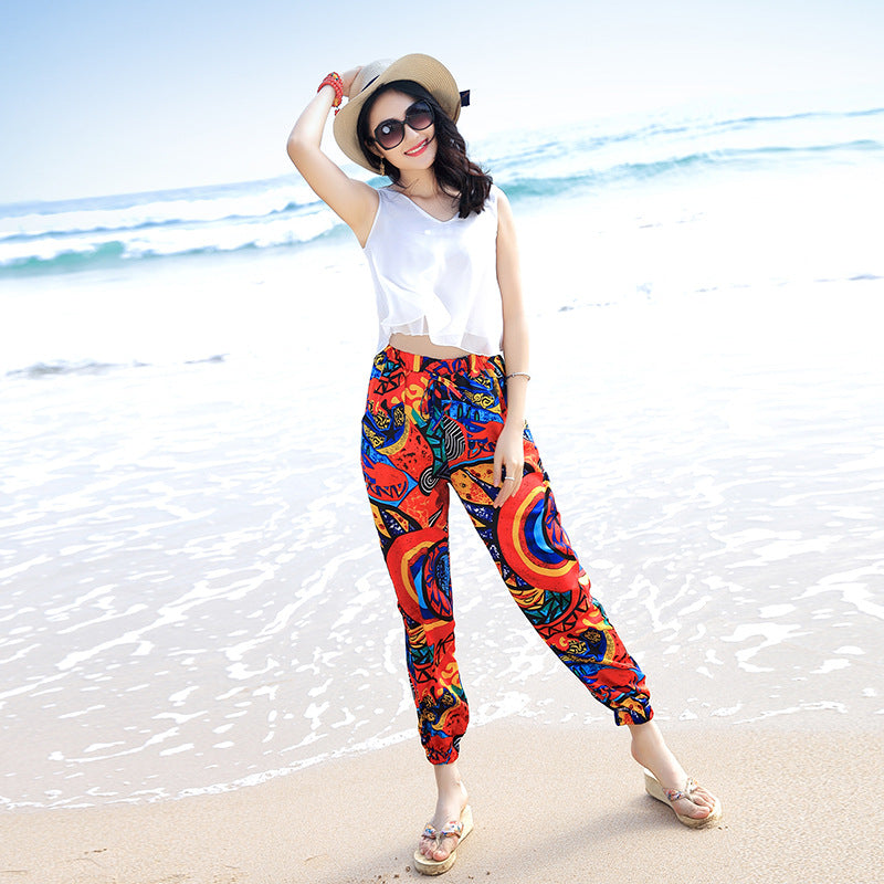 Women’s Bohemian Loose Lantern Pants – Ethnic Print Relaxed Harem Trousers, M–2XL
