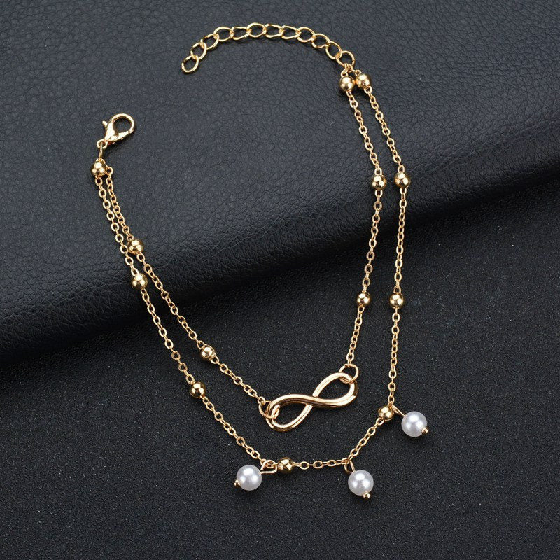 Fashion Vintage Artificial Pearl 8-Shape Anklet Bracelet