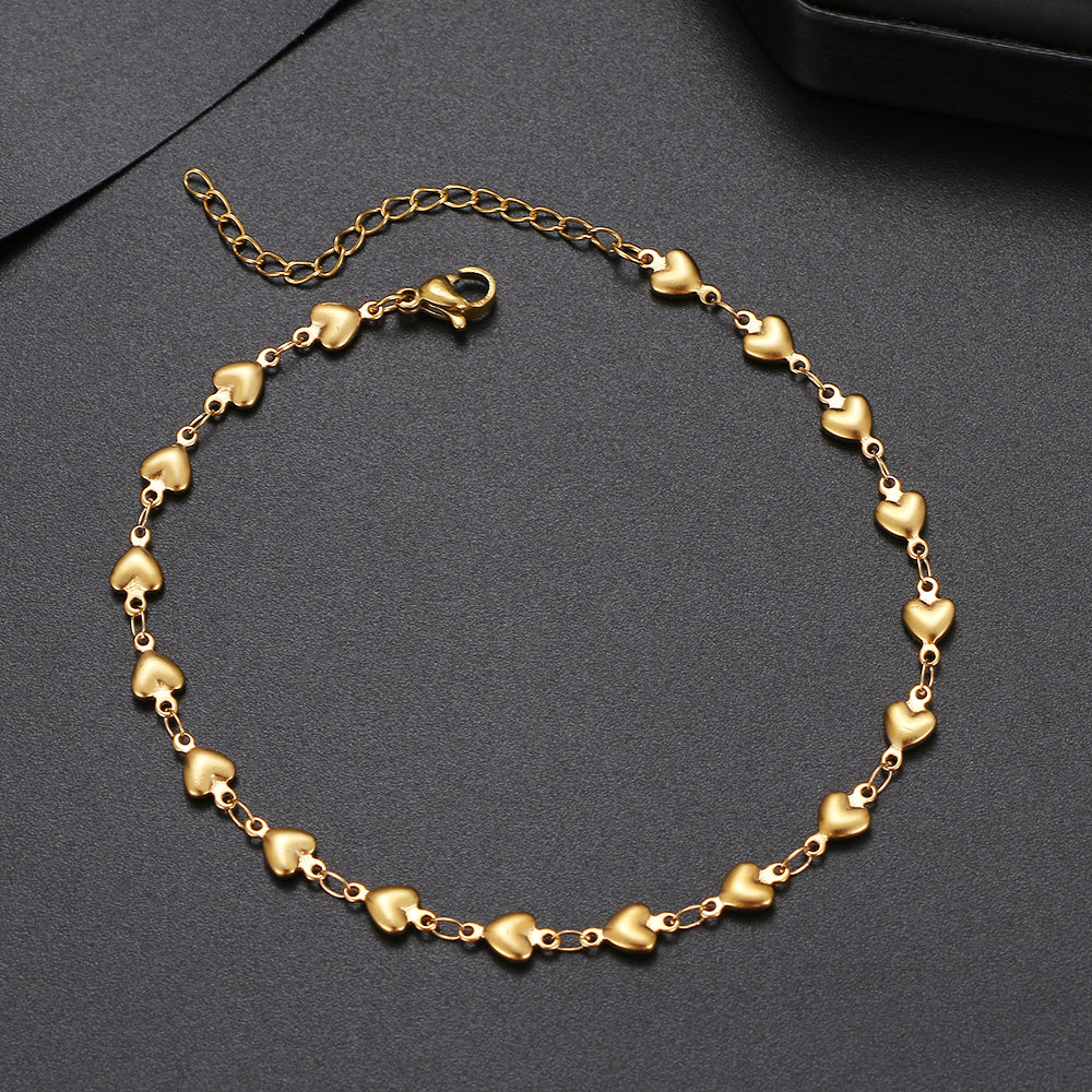 Gold Color Stainless Steel Heart Chain Anklet for Women