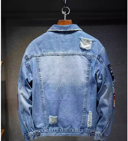Men’s Loose Casual Denim Jacket with Gold Paint Embroidery – Trendy Statement Jacket