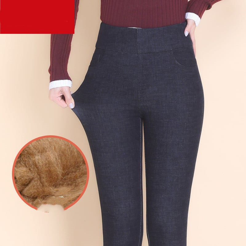 Women’s Velvet High-Rise Elastic Jeans – Warm Stretch Slim-Fit Denim Pants