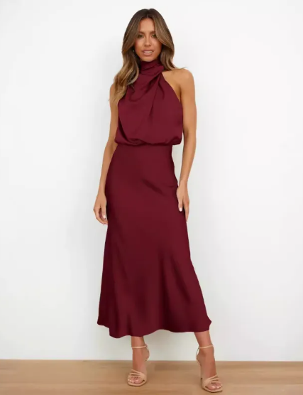 Women’s Solid Color Satin Maxi Dress – Elegant Flowing Evening & Formal Dress, S–5XL