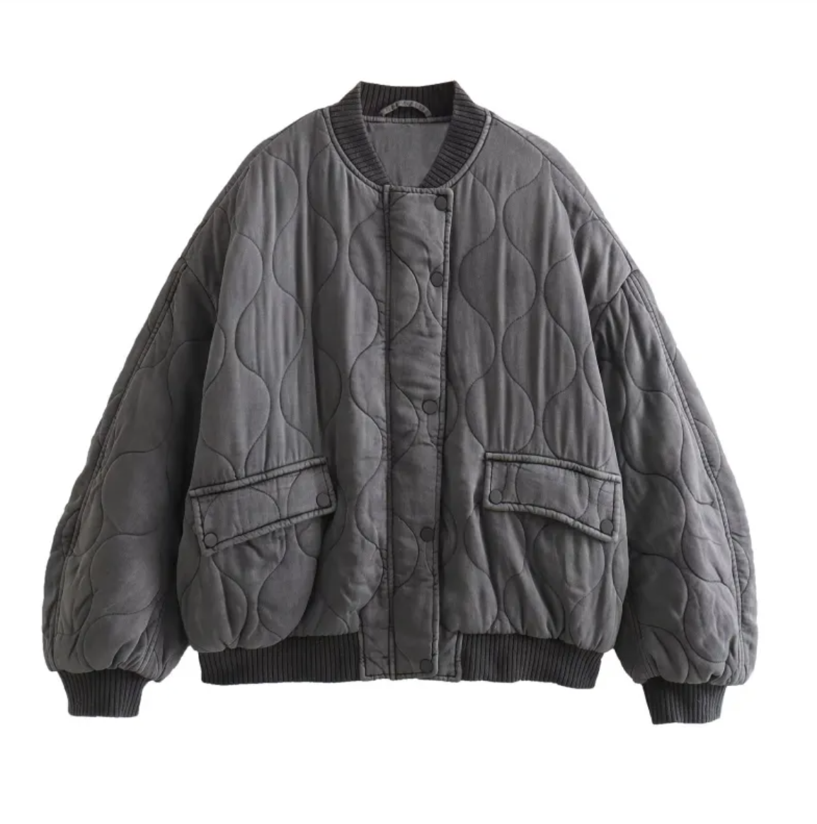 Women’s Loose-Fit Wadded Jacket – Warm Insulated Casual Winter Coat, Black & Grey, XS–L