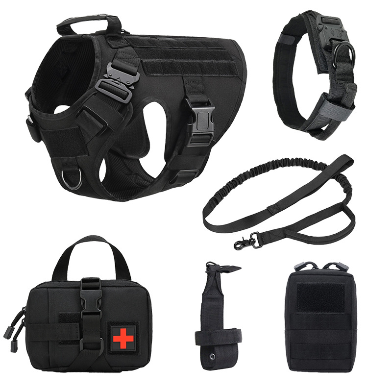 6-Piece Tactical Dog Training Vest Set – Polyester Combat Harness for Large Dogs