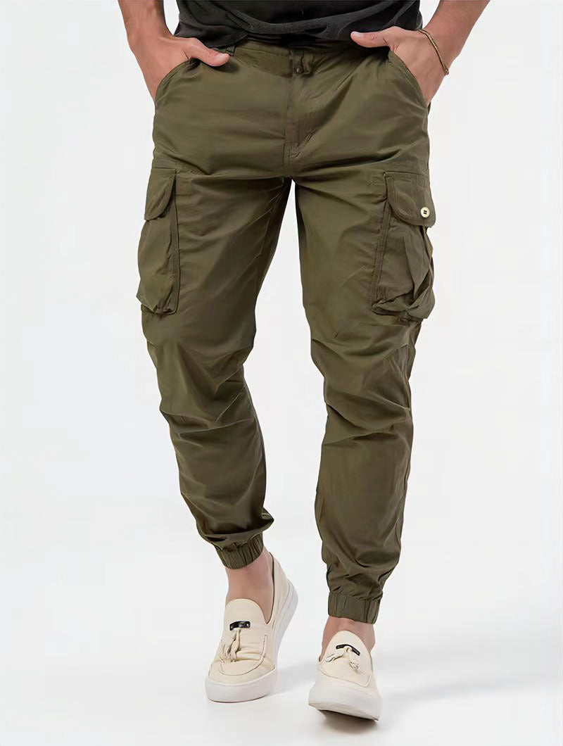 Men’s Solid Color Cargo Pants with 3D Pockets – Utility Trousers