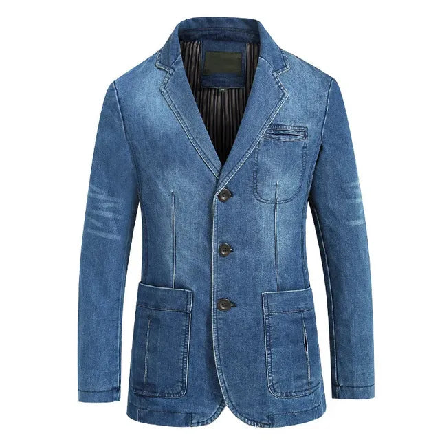 Men’s Slim-Fit Denim Suit Jacket – Modern Casual Formal Blazer