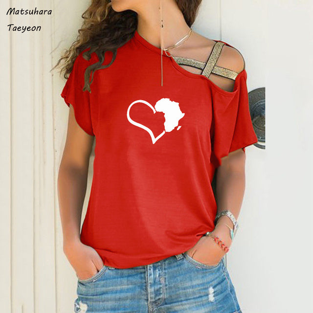 Funny Heart Map Graphic T-Shirt for Women (Big Size)