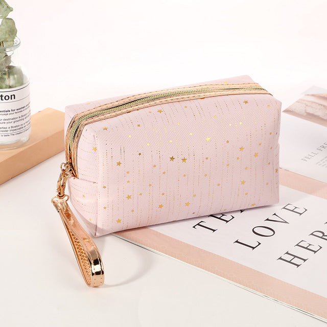 Bling Stars Cosmetic Bag for Women – Waterproof PU Travel Makeup & Toiletry Organizer