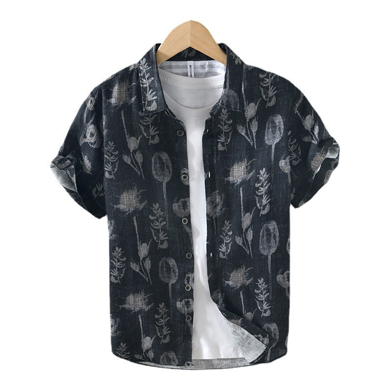 Men’s L996 Linen Printed Beach Shirt – Lightweight Hip-Hop Casual Shirt, M–3XL