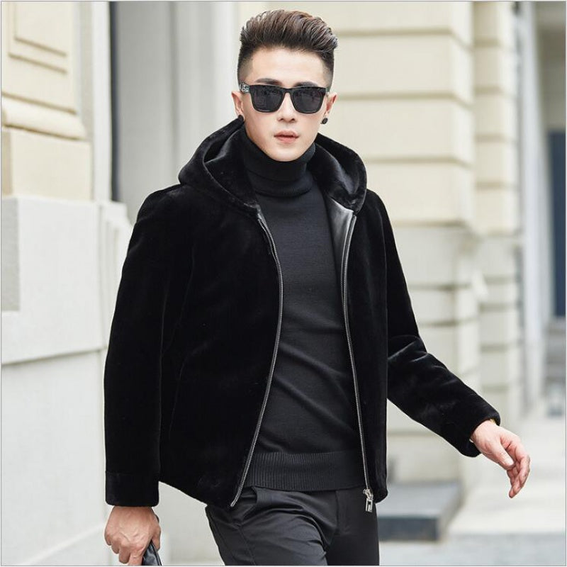 Men’s Faux Fur Jacket with Short Collar – Warm Winter Outerwear – USA
