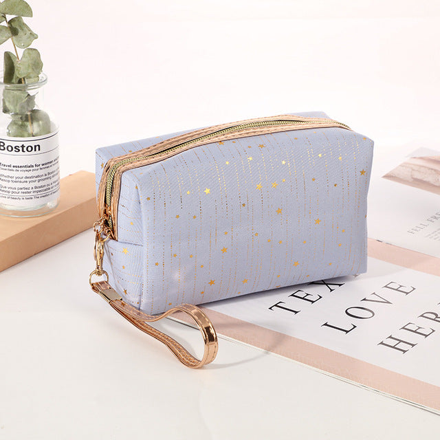 Bling Stars Cosmetic Bag for Women – Waterproof PU Travel Makeup & Toiletry Organizer