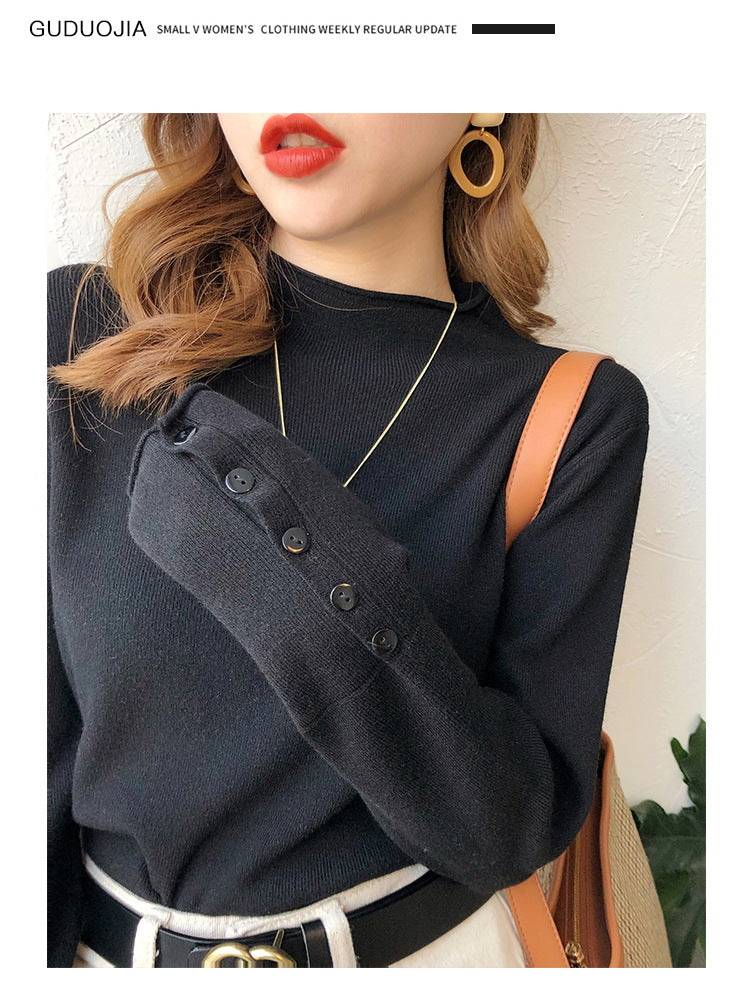 Women’s Fall Half-Turtleneck Knit Sweater – Loose Long Sleeve Casual Pullover