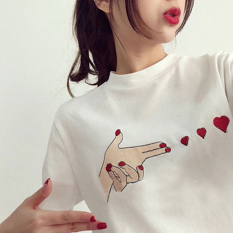 Embroidered Short Sleeve T-Shirt for Women, Loose Fit