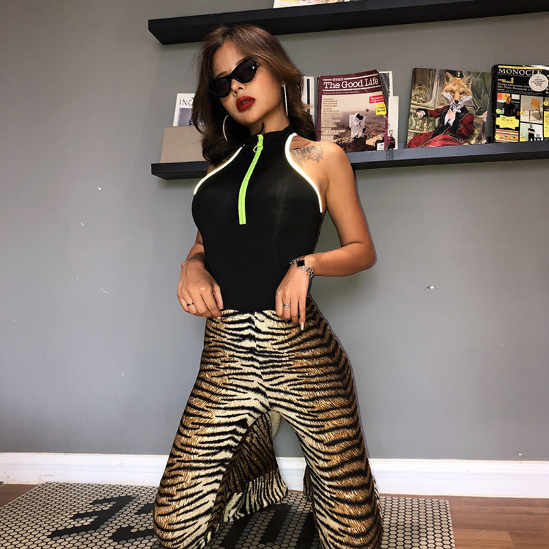 Women’s High-Waisted Leopard Print Flare Pants – Cotton Blend Stretch Bell-Bottom Trousers, S–XXL