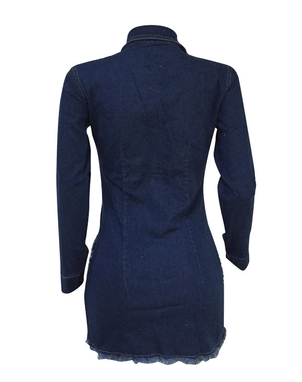 Women’s Distressed Navy Blue Denim Dress – Soft Breathable Cotton Casual Dress, S–XXL