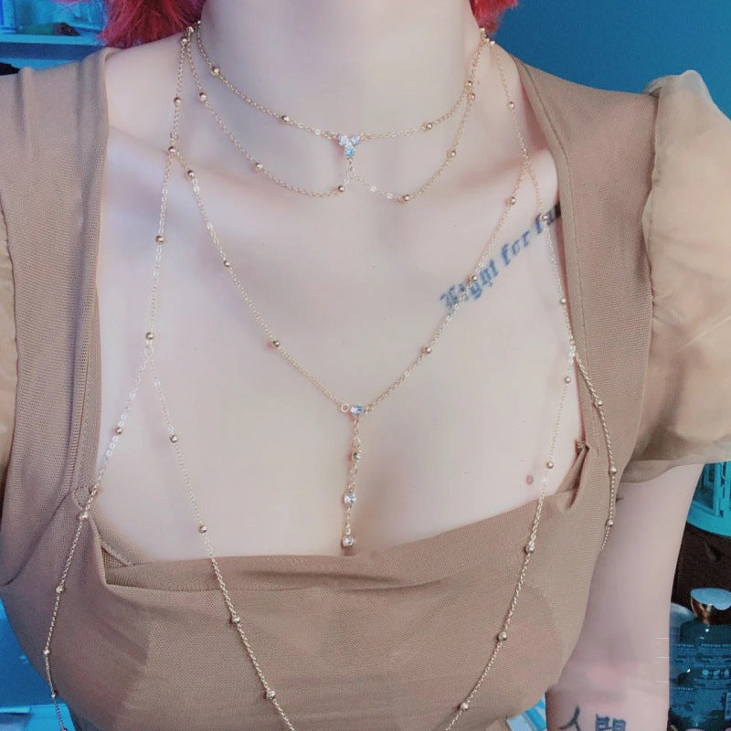 Women’s Geometric Rhinestone Body Chain – Lightweight Bikini, Chest & Waist Statement Jewelry