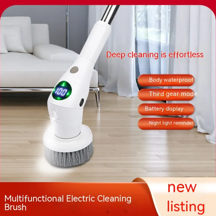 8-in-1 Rotating Cleaning Brush – Waterproof Electric Home Scrubber with Night Light