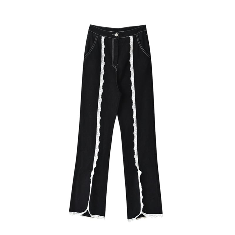 Women’s High-Waist Split Jeans – Soft Cashmere Wide-Leg Black Pants, S–5XL