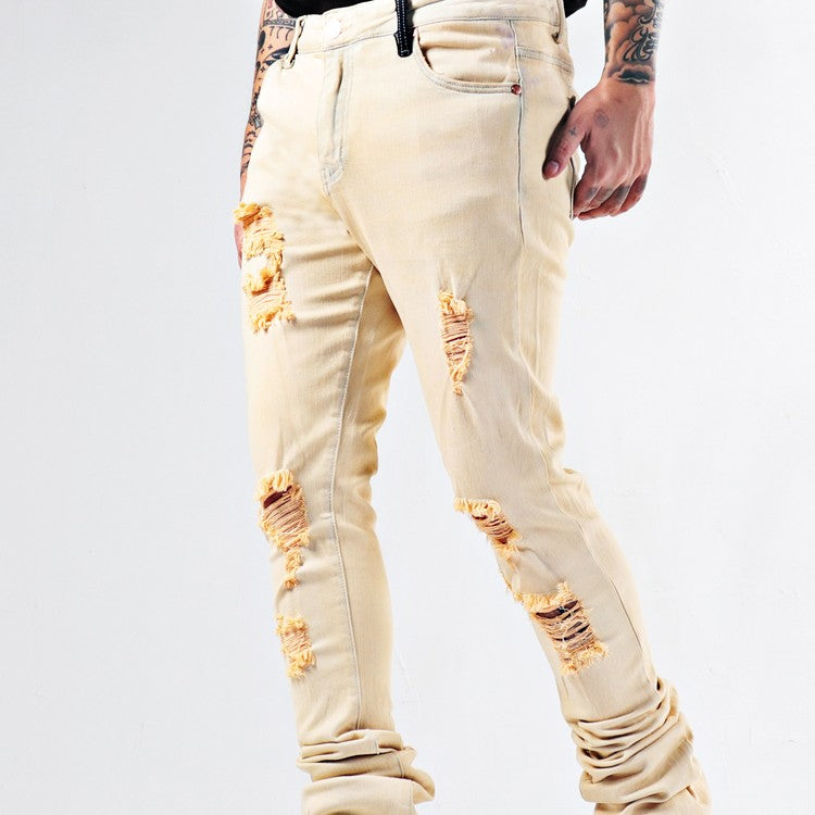 Heavy-Duty Stretch Flare Jeans – Cotton Stretch Apricot High-Waist Denim, XS–2XL
