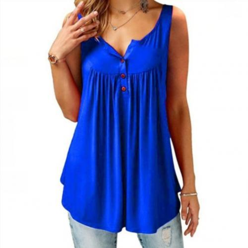 Women’s U-Neck Pleated Tank Top – Sleeveless Casual Summer Blouse
