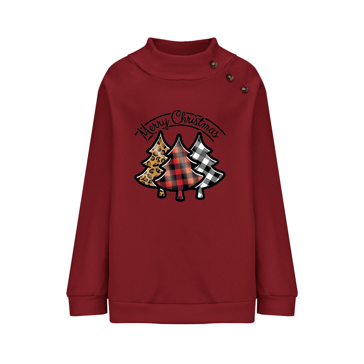 Women’s Cartoon Printed Turtleneck Sweater – Thick Loose-Fit Button Pullover, 5 Colors, S–XXL
