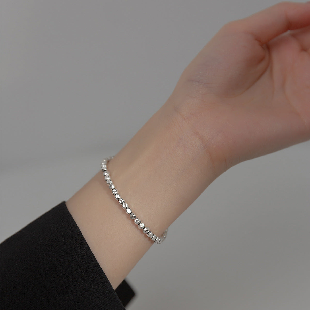 Women’s S925 Thai Silver Beaded Bracelet – Vintage Textured Wrist Jewelry