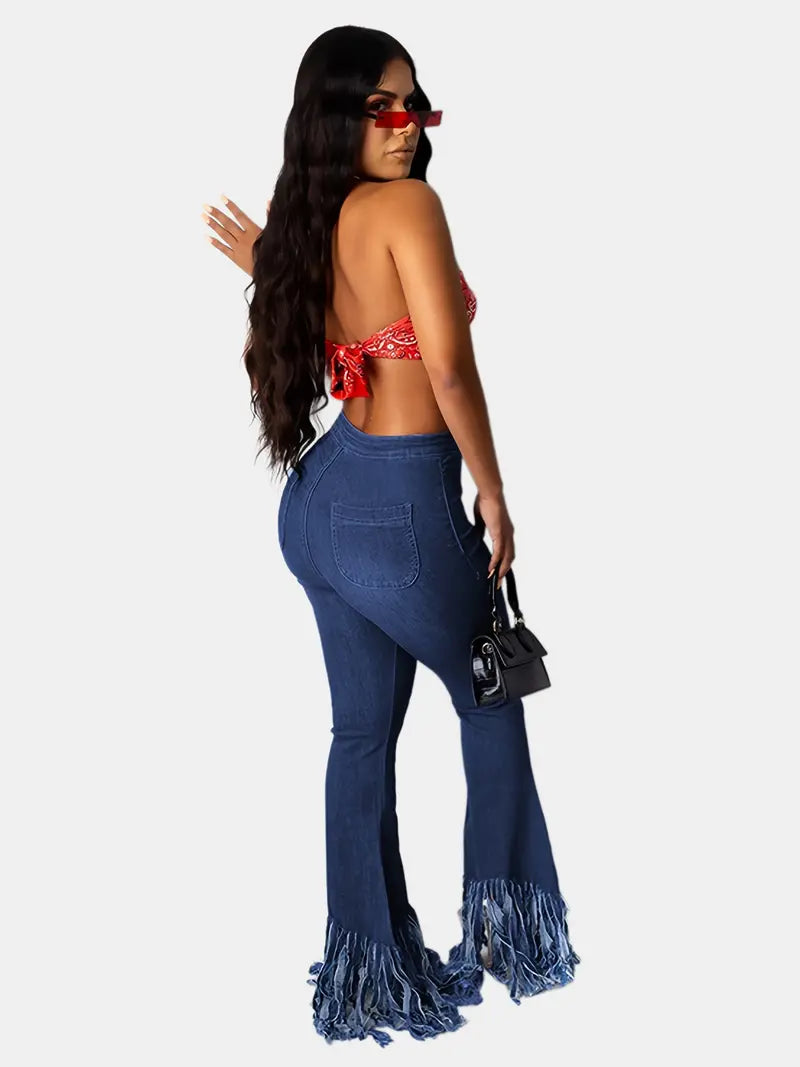 Women’s High-Waist Flared Denim Jeans – Slim-Fit Retro Bell-Bottom Jeans