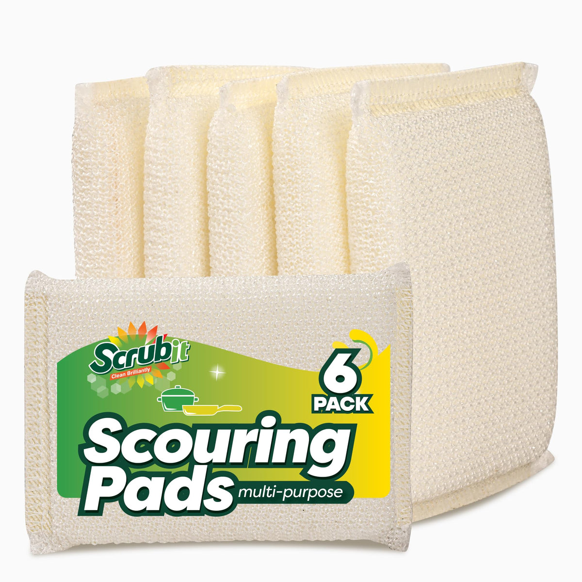 6-Pack SCRUBIT Kitchen Scrub Sponges – Non-Scratch Multi-Purpose Scouring Pads